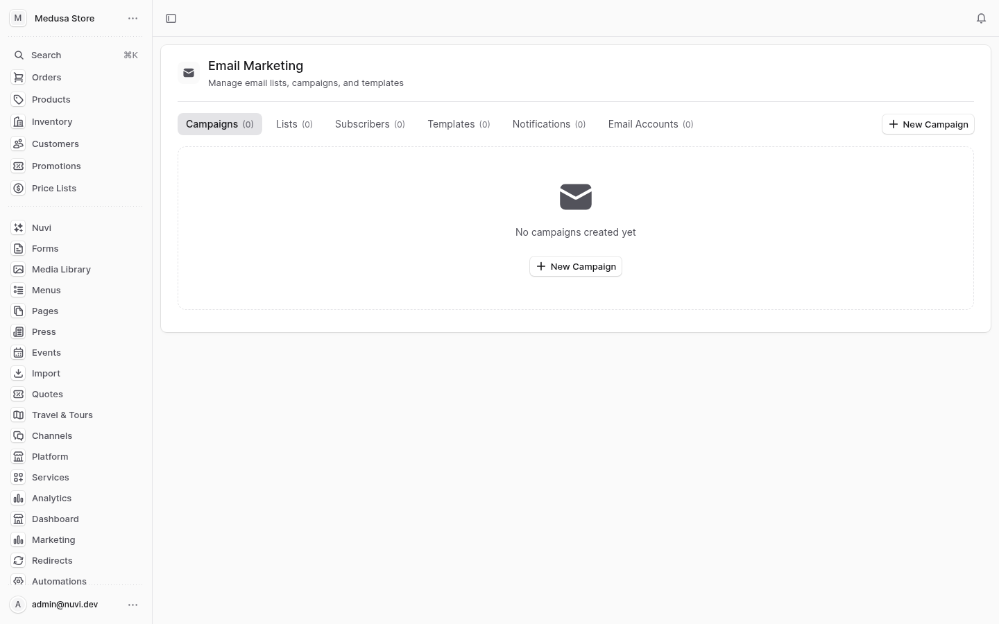 E-posta Pazarlama admin screenshot