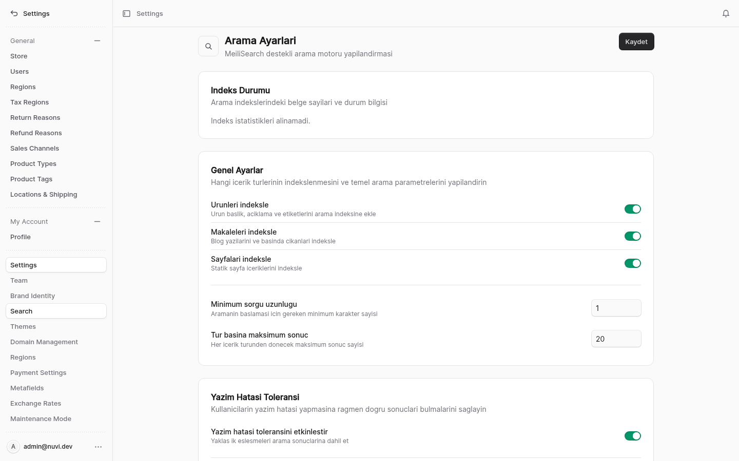 Arama admin screenshot